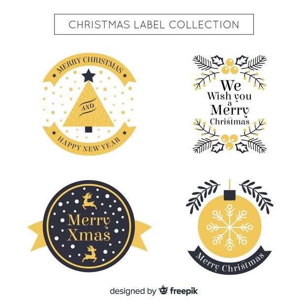 Hermosa colección de etiquetas de navidad negras y doradas