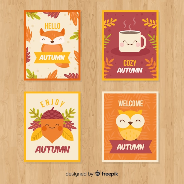 Vector gratuito hermosa colección de tarjetas con concepto de otoño