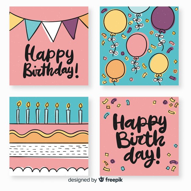 Hermosa colección de tarjetas de cumpleaños dibujados a mano