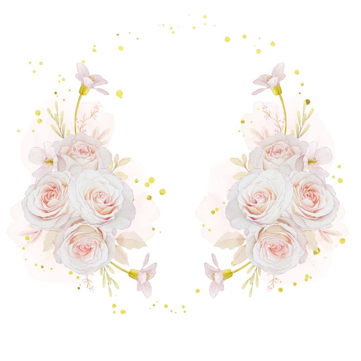 Vector gratuito hermosa corona floral con rosas acuarelas