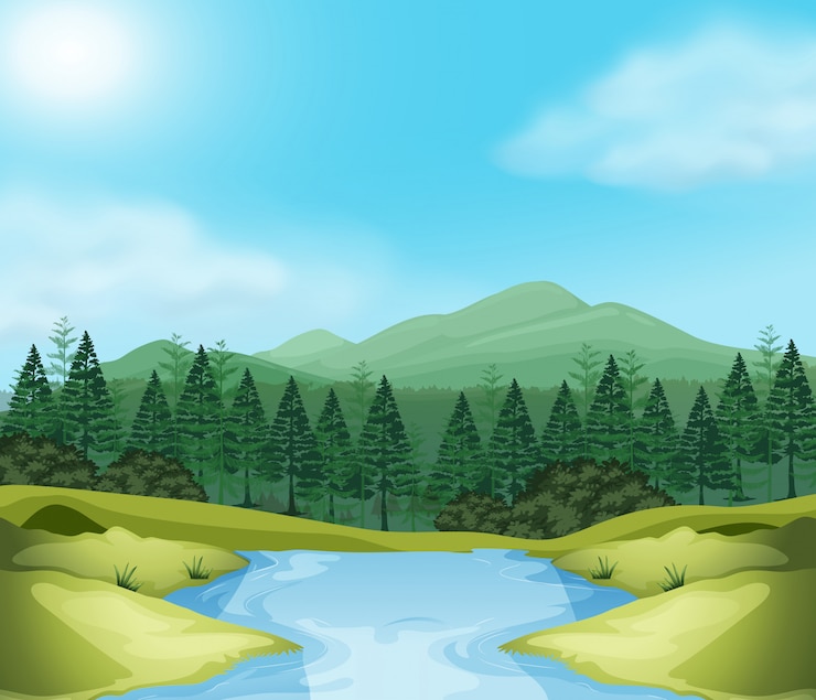 Vector gratuito hermosa escena de madera al aire libre