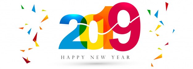 Hermosa feliz año nuevo 2019 banner festival de texto