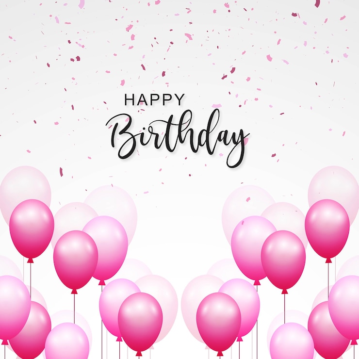 Vector gratuito hermosa fiesta de cumpleaños con globos voladores rosas sobre fondo de confeti