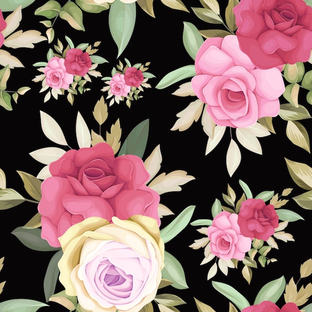 Hermosa flor color de rosa dibujo a mano alzada desin patrón