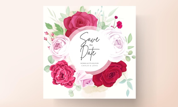 Vector gratuito hermosa flor de rosa y peonía tarjeta de invitación de boda