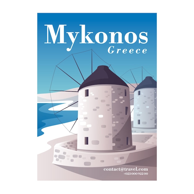 Hermosa ilustración de destino de mykonos