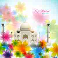 Vector gratuito hermosa ilustración floral del taj mahal