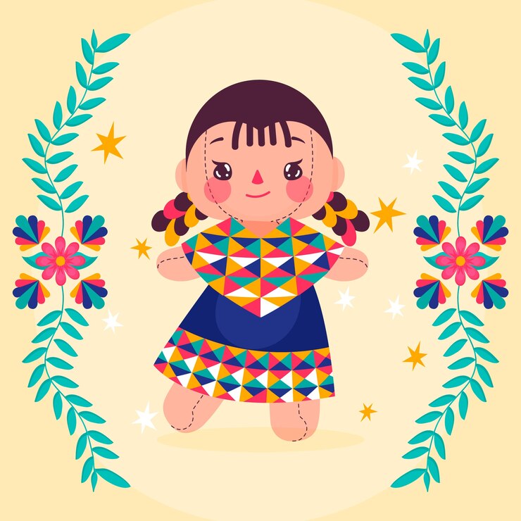 Vector gratuito hermosa ilustración de muñeca mexicana