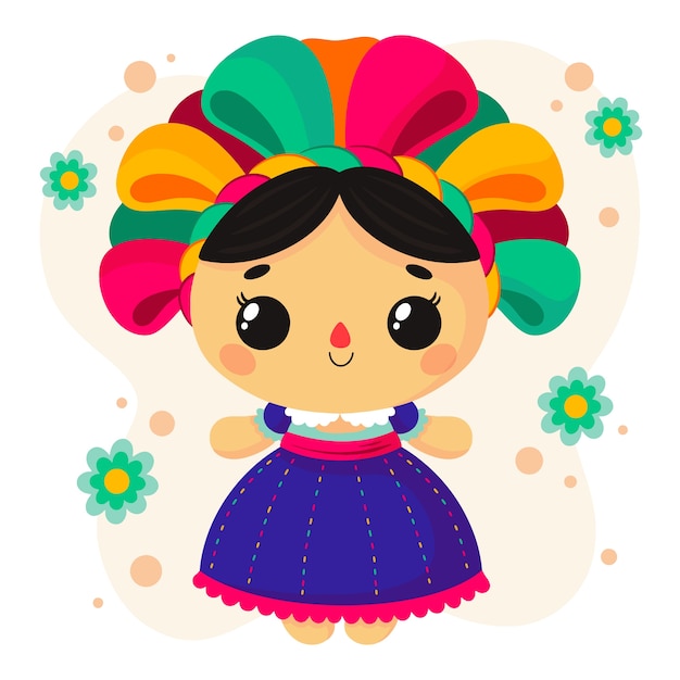 Hermosa ilustración de muñeca mexicana