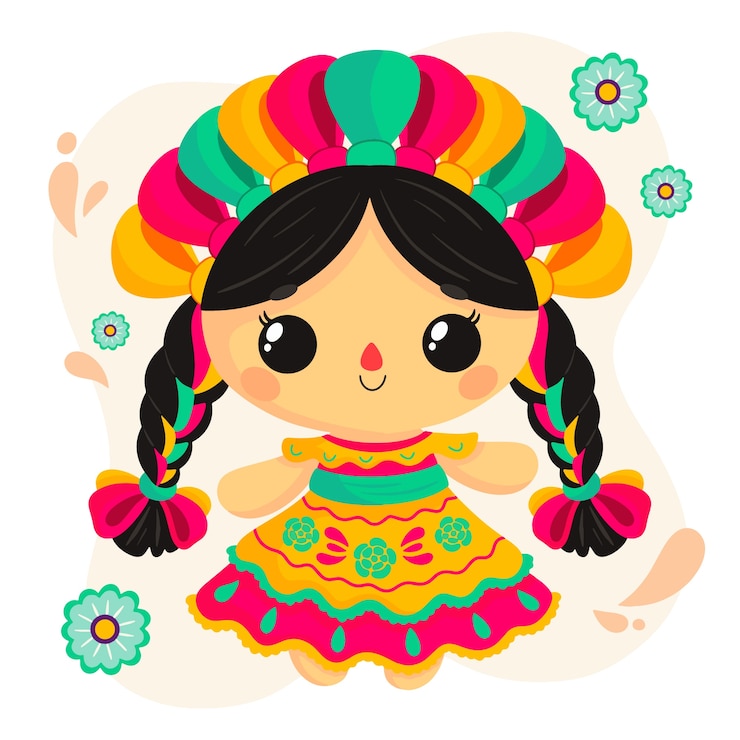 Vector gratuito hermosa ilustración de muñeca mexicana