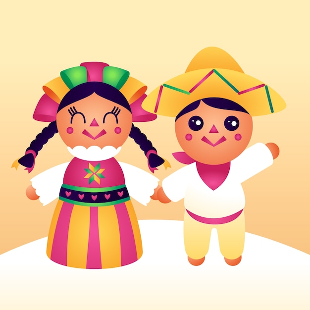 Vector gratuito hermosa ilustración de muñeca mexicana