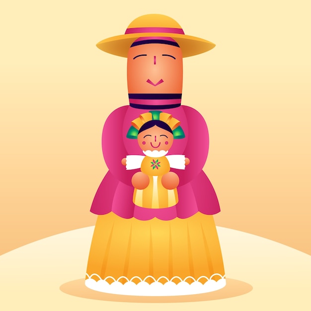 Vector gratuito hermosa ilustración de muñeca mexicana