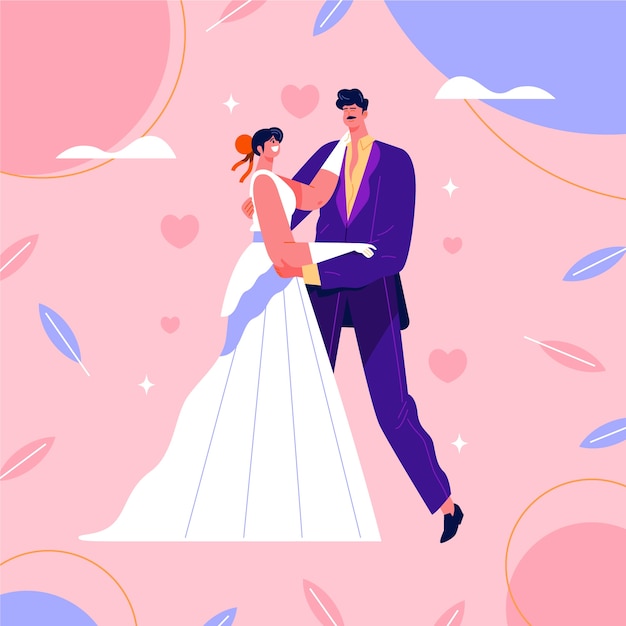 Hermosa ilustración de novios felices