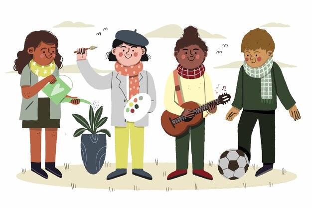 Hermosa ilustración de pasatiempos de los niños de otoño
