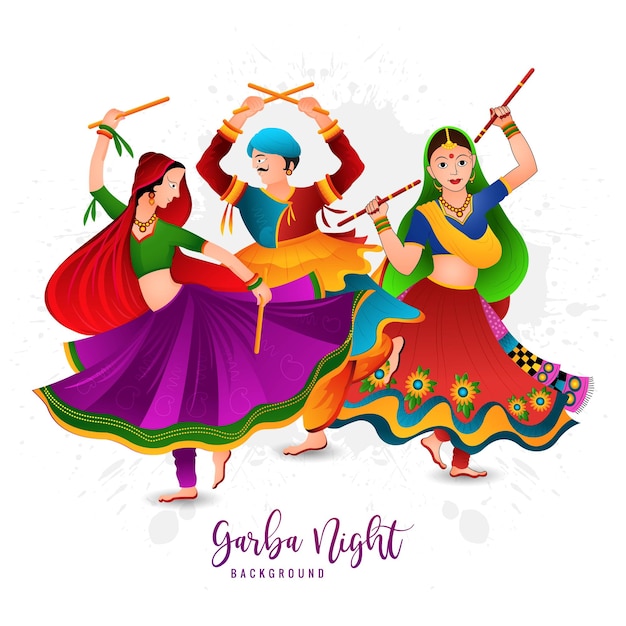 Hermosa ilustración de personas que realizan fondo de tarjeta de celebración de danza garba