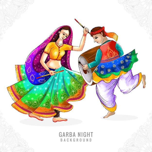 Vector gratuito hermosa ilustración de personas realizando fondo de tarjeta de celebración de danza garba