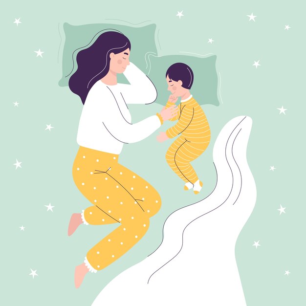 Dibujos Animados Linda Madre Y Bebe Abrazando Vector Premium