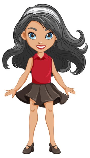 Hermosa mujer personaje de dibujos animados en vestido de mini falda