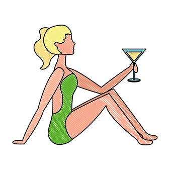 Mujer joven en traje de baño de dibujos animados | Vector Gratis