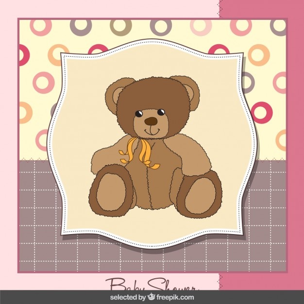 Vector gratuito hermosa oso de peluche tarjeta de bienvenida del bebé