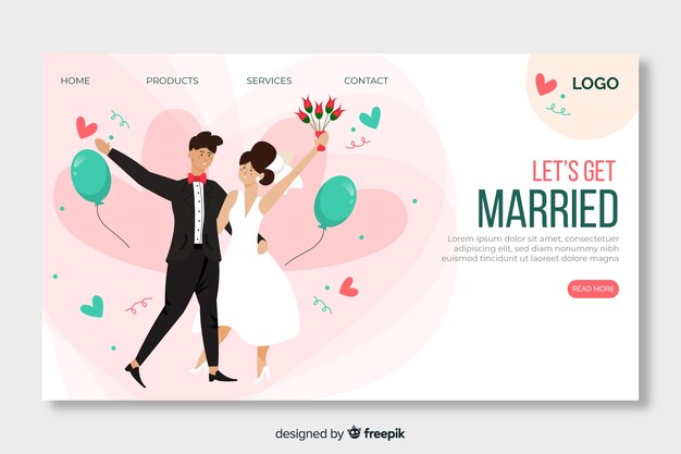 Hermosa página de aterrizaje de boda