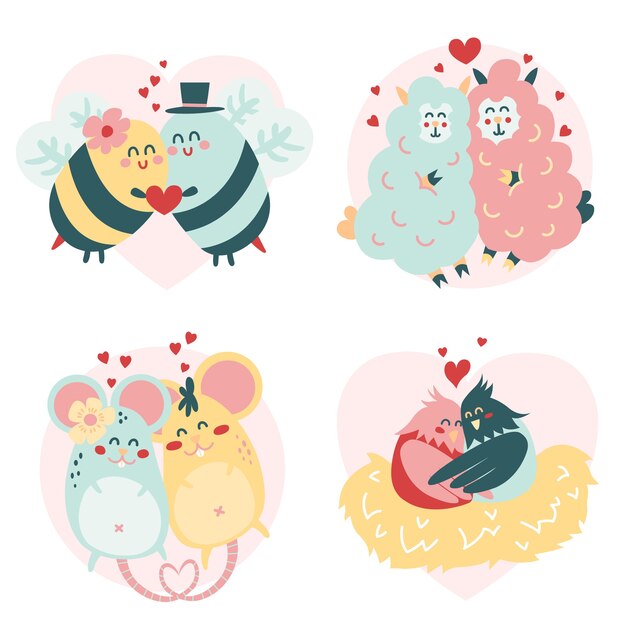 Hermosa pareja de animales de san valentín