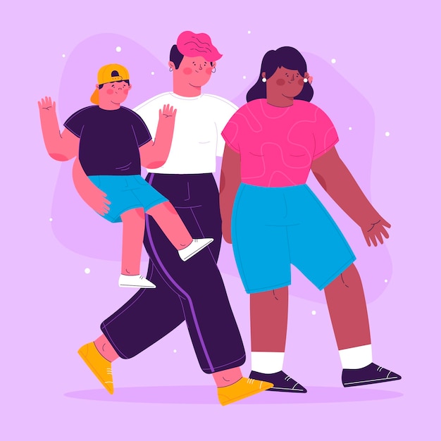 Hermosa pareja de lesbianas con un niño ilustrado