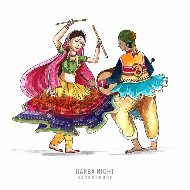 Hermosa pareja tocando dandiya en discoteca garba fondo de baile nocturno