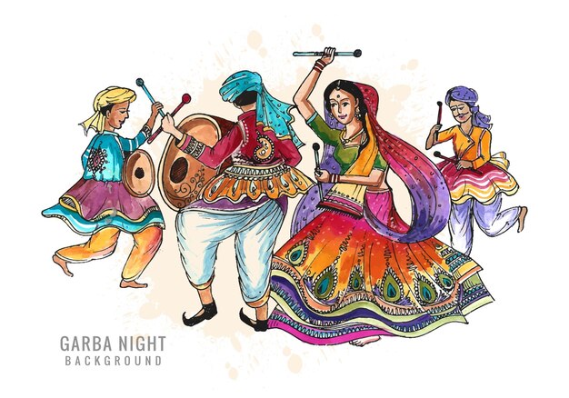 Hermosa pareja tocando dandiya en discoteca garba fondo de baile nocturno