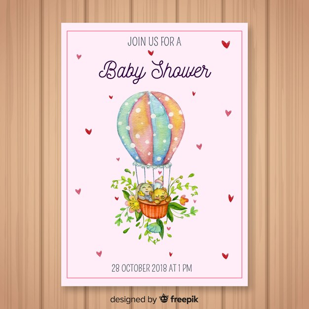 Hermosa plantilla de acuarela de baby shower