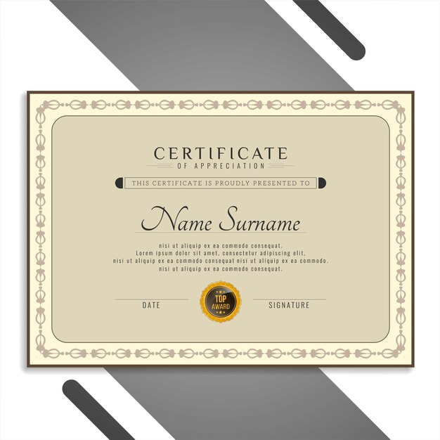 Hermosa plantilla de certificado elegante
