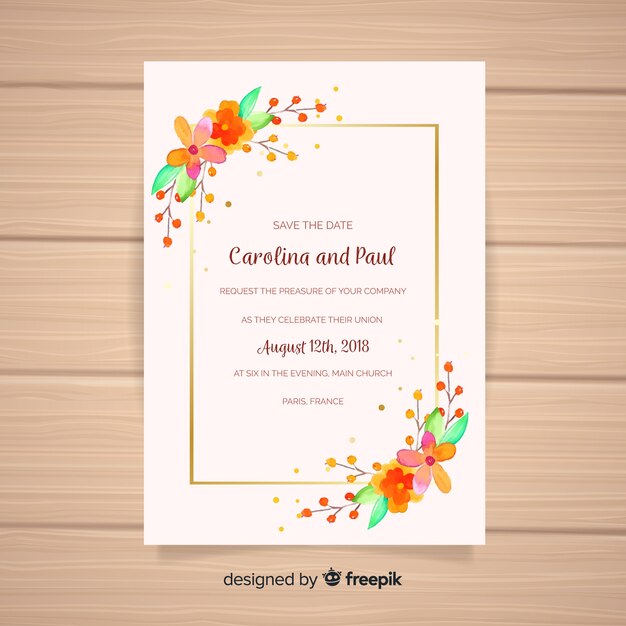 Hermosa plantilla floral de invitación de boda