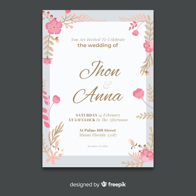 Hermosa plantilla floral de invitación de boda