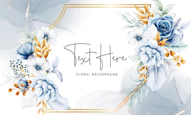 hermosa plantilla de fondo floral blanco azul y dorado