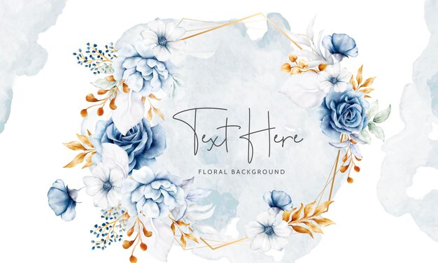 hermosa plantilla de fondo floral blanco azul y dorado