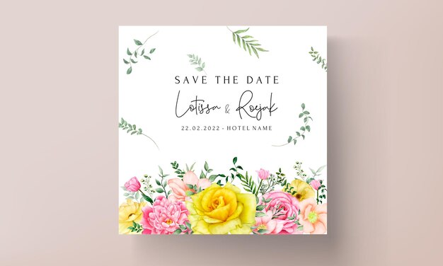 Vector gratuito hermosa plantilla de invitación de boda floral floreciente dibujada a mano