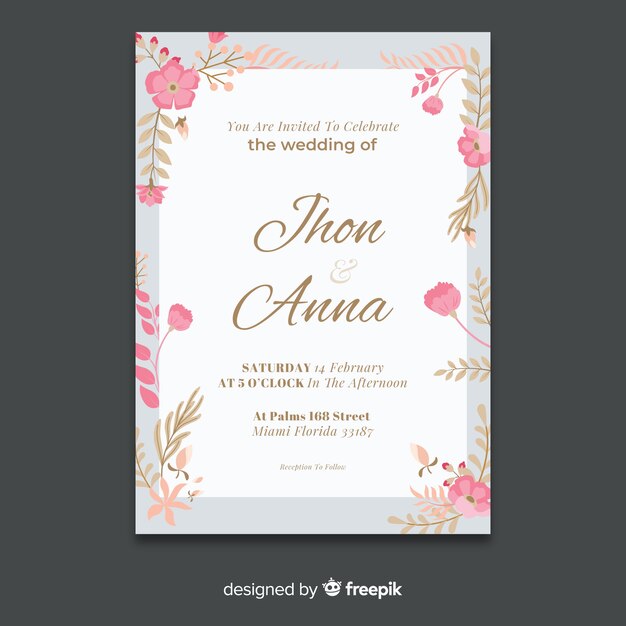 Hermosa plantilla de invitación de boda floral
