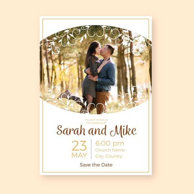 Hermosa plantilla de invitación de boda con foto