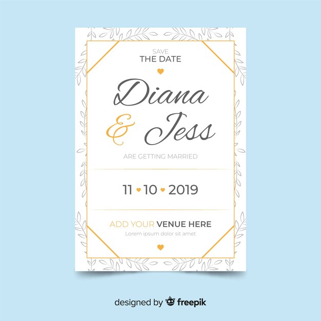 Hermosa plantilla de invitación de boda vintage
