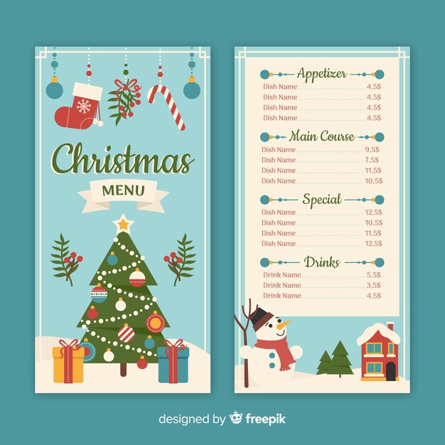 Hermosa plantilla de menú de navidad