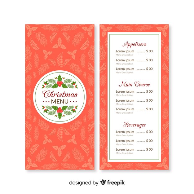 Hermosa plantilla de menú de navidad