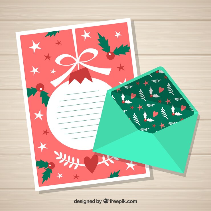 Vector gratuito hermosa plantilla navideña de una carta con un sobre