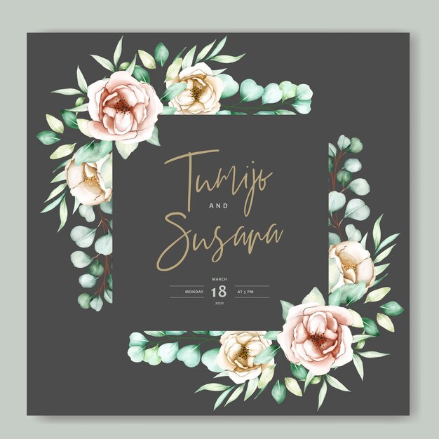 hermosa plantilla de tarjeta de boda floral de acuarela