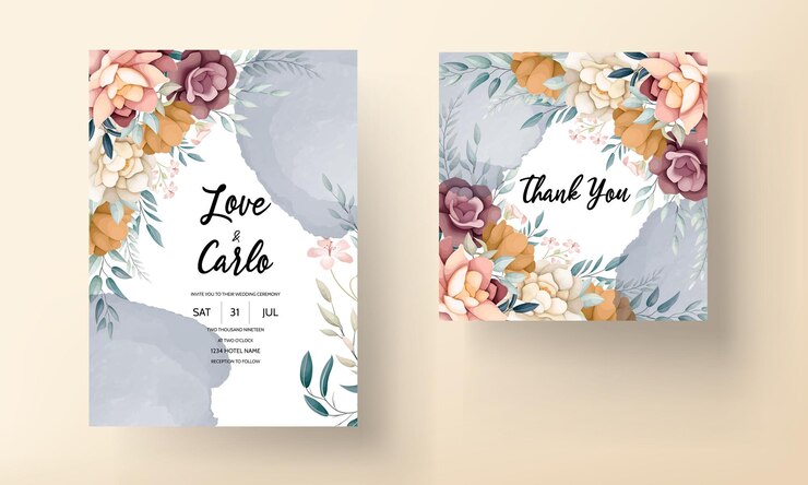 hermosa plantilla de tarjeta de invitación de boda con corona floral