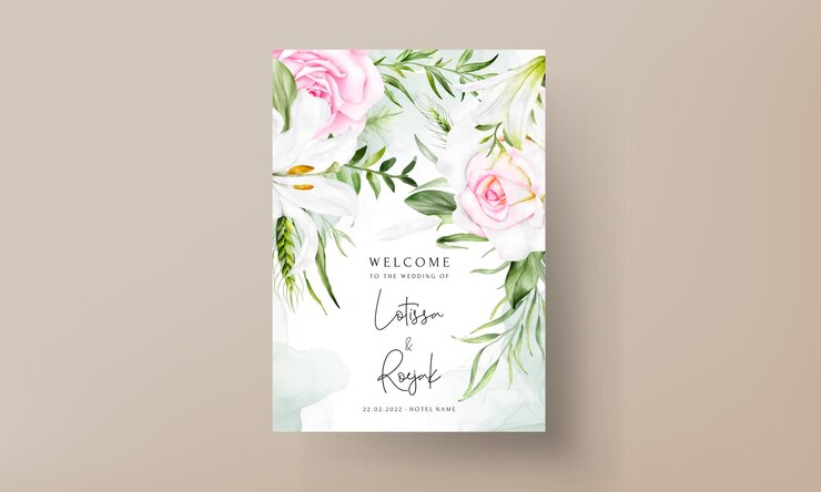 hermosa plantilla de tarjeta de invitación de boda con corona floral
