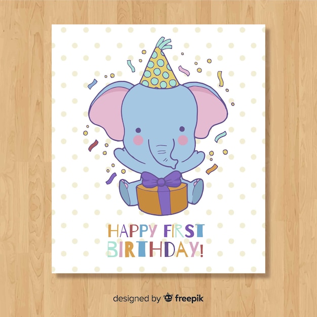 Vector gratuito hermosa plantilla de tarjeta del primer cumpleaños