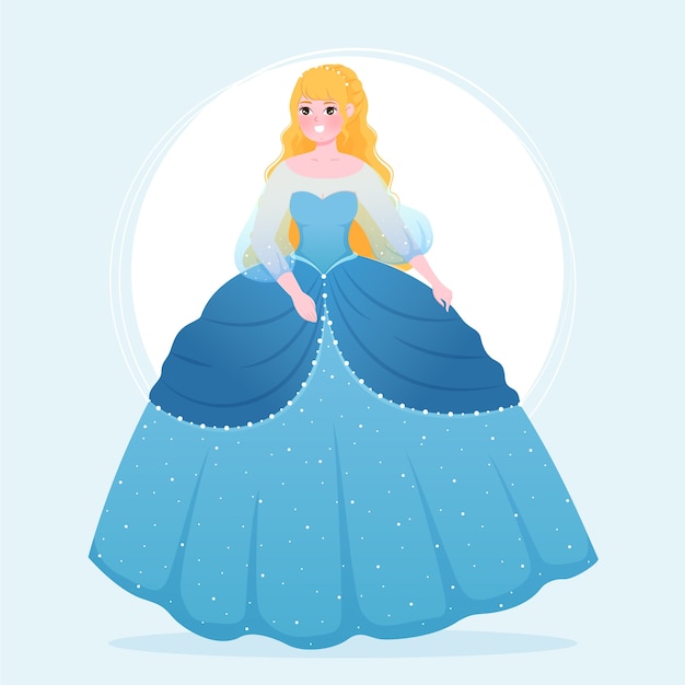 Vector gratuito hermosa princesa cenicienta en vestido azul