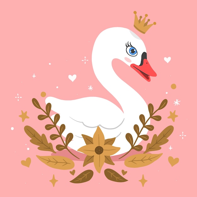 Vector gratuito hermosa princesa cisne con corona