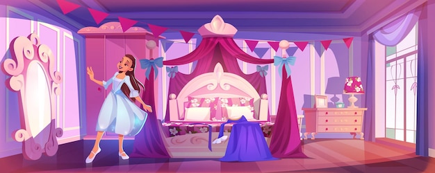 Vector gratuito hermosa princesa en dormitorio real rosa
