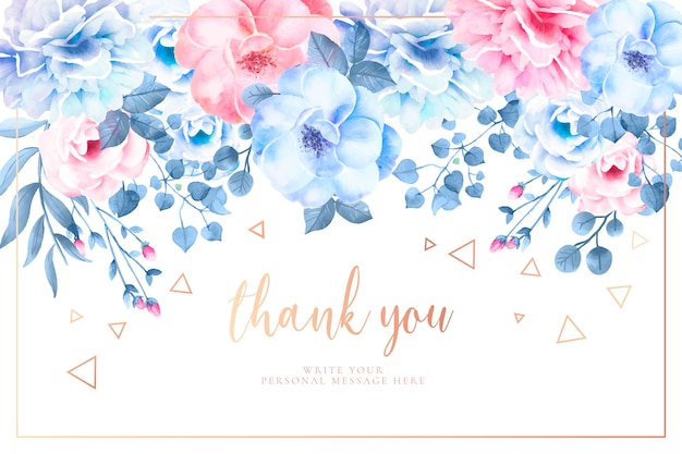 Hermosa tarjeta de agradecimiento con flores de acuarela